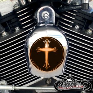 Chrome Harley Davidson Horn Cover - Glowing Cross Orange
