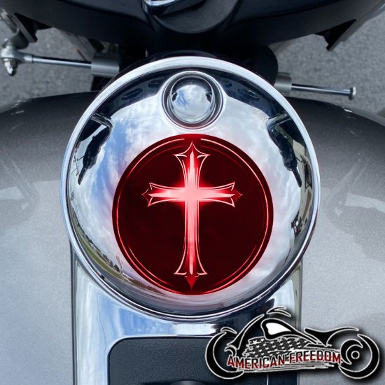 Chrome Harley Davidson Fuel Door - Glowing Cross Red