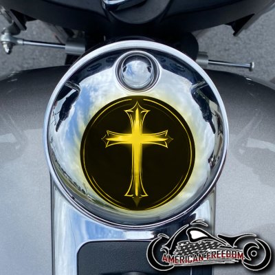 Chrome Harley Davidson Fuel Door - Glowing Cross Yellow