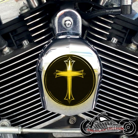 Chrome Harley Davidson Horn Cover - Glowing Cross Yellow