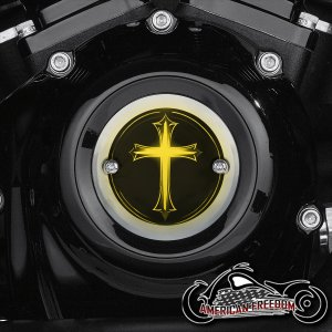 Chrome Harley Davidson Timing Cover - Glowing Cross Yellow