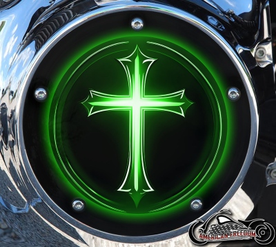 Custom Derby Cover - Green Glowing Cross