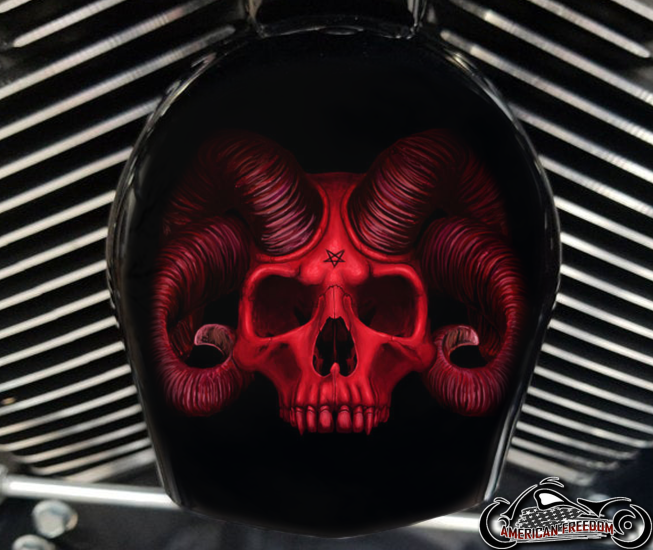 Custom Horn Cover - Red Demon Skull
