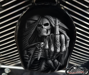 Custom Horn Cover - Middle Finger Reaper B&W