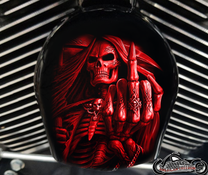 Custom Horn Cover - Middle Finger Reaper red