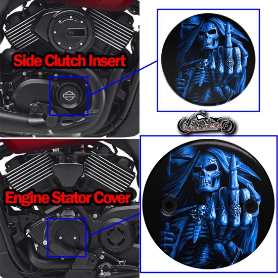 Harley Davidson XG500/XG750 2 pc. Set Reaper Middle Finger Blue