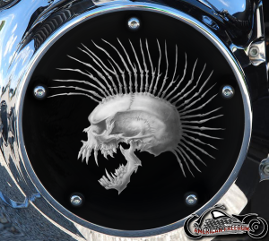 Custom Derby Cover - Mohawk Skull B&W