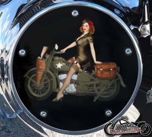 Custom Derby Cover - Pin Up Military Motorcycle