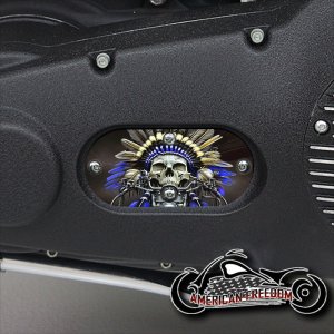 Custom Oval Inspection Cover - Native Skull Blue
