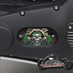 Custom Oval Inspection Cover - Native Skull Green