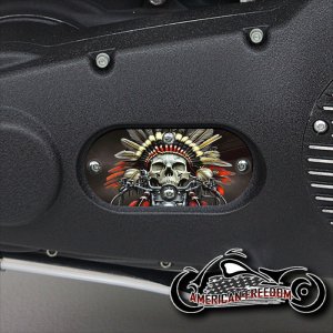 Custom Oval Inspection Cover - Native Skull Red