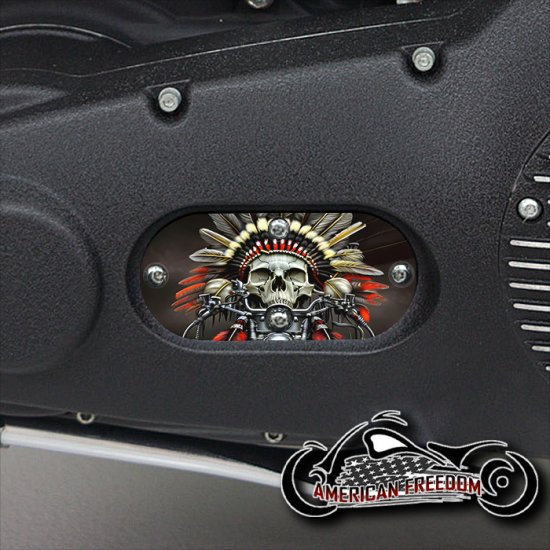 Custom Oval Inspection Cover - Native Skull Red