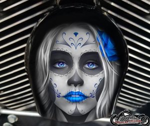 Custom Horn Cover - Sugar Skull Blue