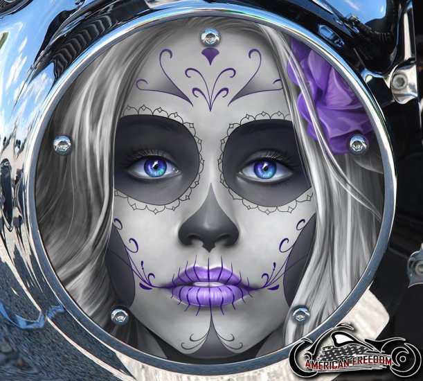 Custom Derby Cover - Day Of The Dead Sugar Skull Purple