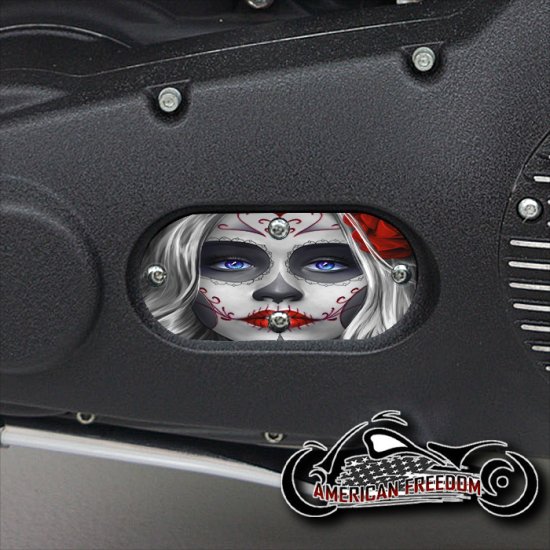 Custom Oval Inspection Cover - Sugar Skull Red