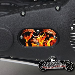 Custom Oval Inspection Cover - Skulls With Flames