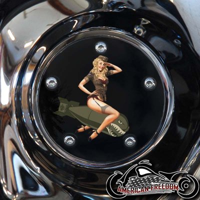 Custom Timing Cover - Pin Up Blond Bomber Girl On Bomb
