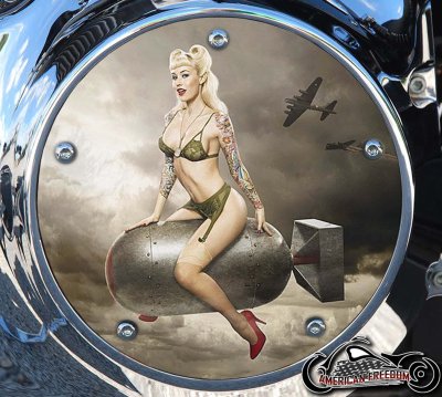 Custom Derby Cover - Blonde Bomber Gal