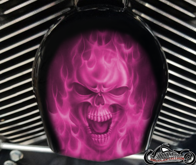 Custom Horn Cover - Pink Flame Skull