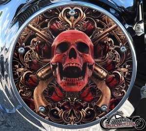 Custom Derby Cover - Red Skull And Pistols