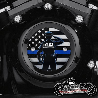 Chrome Harley Davidson Timing Cover - Police Officer US Flag