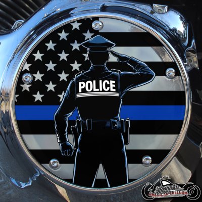 Chrome Harley Davidson Derby Cover - Police Officer US Flag