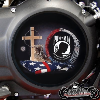 Victory Derby Cover - POW MIA Flag And Cross