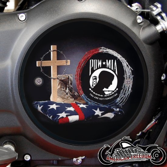 Victory Derby Cover - POW MIA Flag And Cross
