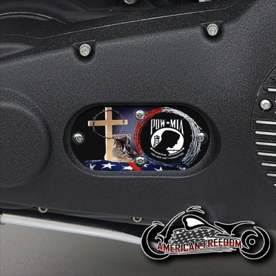Custom Oval Inspection Cover - Pow Mia Cross and Boots