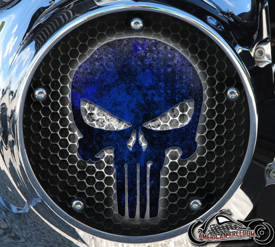Custom Derby Cover - Punisher Blue Mesh