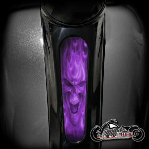Harley 8 Inch Dash Insert - Purple Flame Skull Harley 8 Inch Dash Insert - Purple Flame Skull