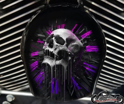 Custom Horn Cover - Melting Skull Clock Purple