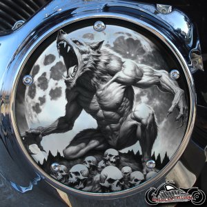 Chrome Harley Davidson Derby Cover - Raging Werewolf