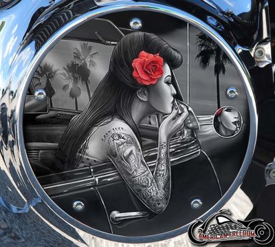 Custom Derby Cover - Red Flower Pinup