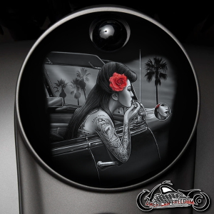 Custom Fuel Door - Red Flower Pin Up