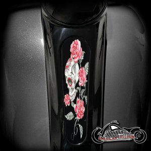 Harley 8 Inch Dash Insert - Red Roses Skull Harley 8 Inch Dash Insert - Red Roses Skull
