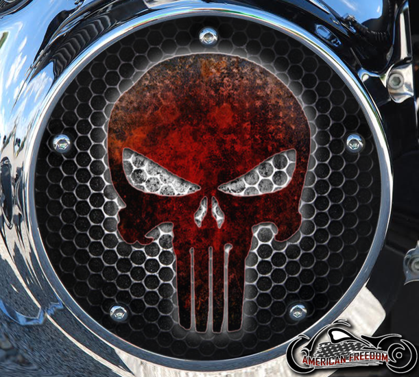 Custom Derby Cover - Punisher Red Mesh