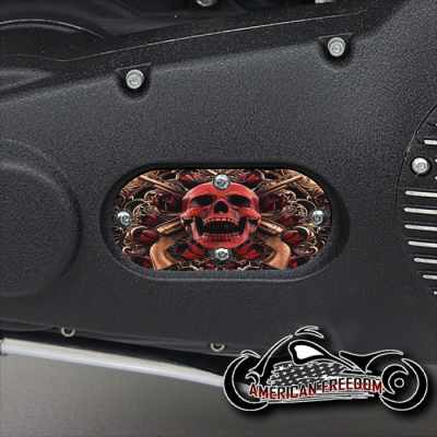 Custom Oval Inspection Cover - Red Skull And Pistols