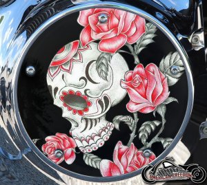 Custom Derby Cover - Skull & Roses Red Custom Derby Cover - Skull & Roses Red