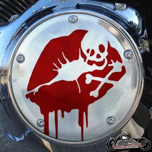 Chrome Harley Davidson Derby Cover - Skull Lips Red