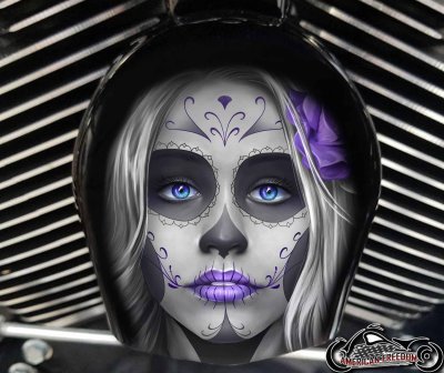 Custom Horn Cover - Sugar skull purple