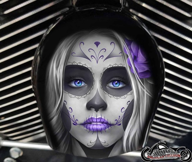 Custom Horn Cover - Sugar skull purple