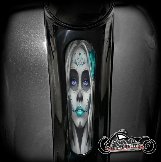 Harley 8 Inch Dash Insert - Sugar Skull (Teal)