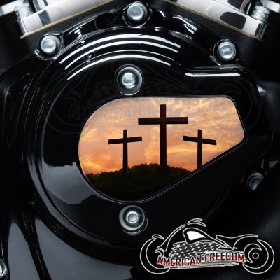 Harley Davidson VVT Timing Medallion - 3 Crosses Orange sky