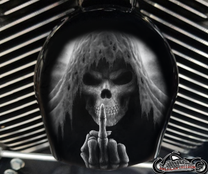 Custom Horn Cover - Reaper close up MF B&W