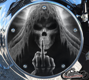 Custom Derby Cover - Reaper Close Up Middle finger