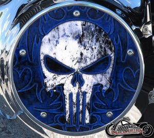 Custom Derby Cover - Punisher Blue Tribal BG
