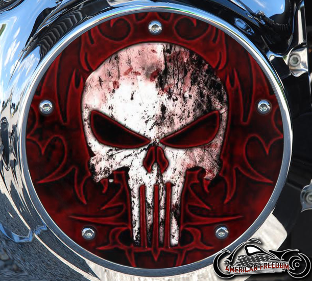 Custom Derby Cover - Punisher Red Tribal BG