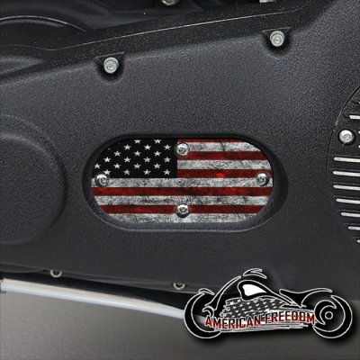 Custom Oval Inspection Cover - White Red Flag