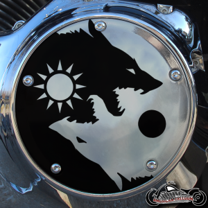 Chrome Harley Davidson Derby Cover - Yin Yang Wolves